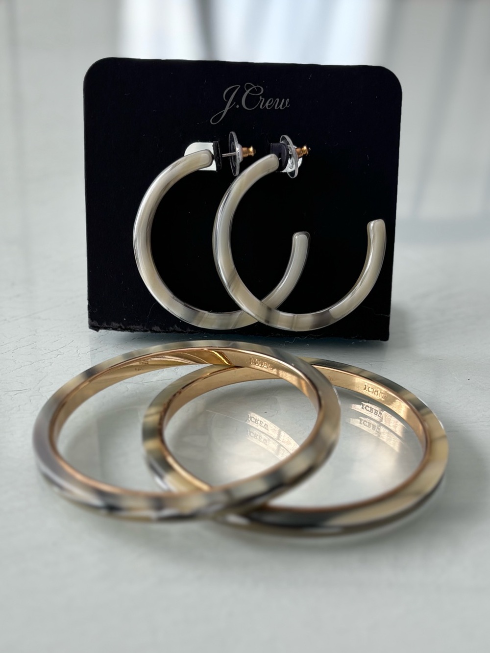 J. Crew Ivory Hoop Earrings with Gold Bangles